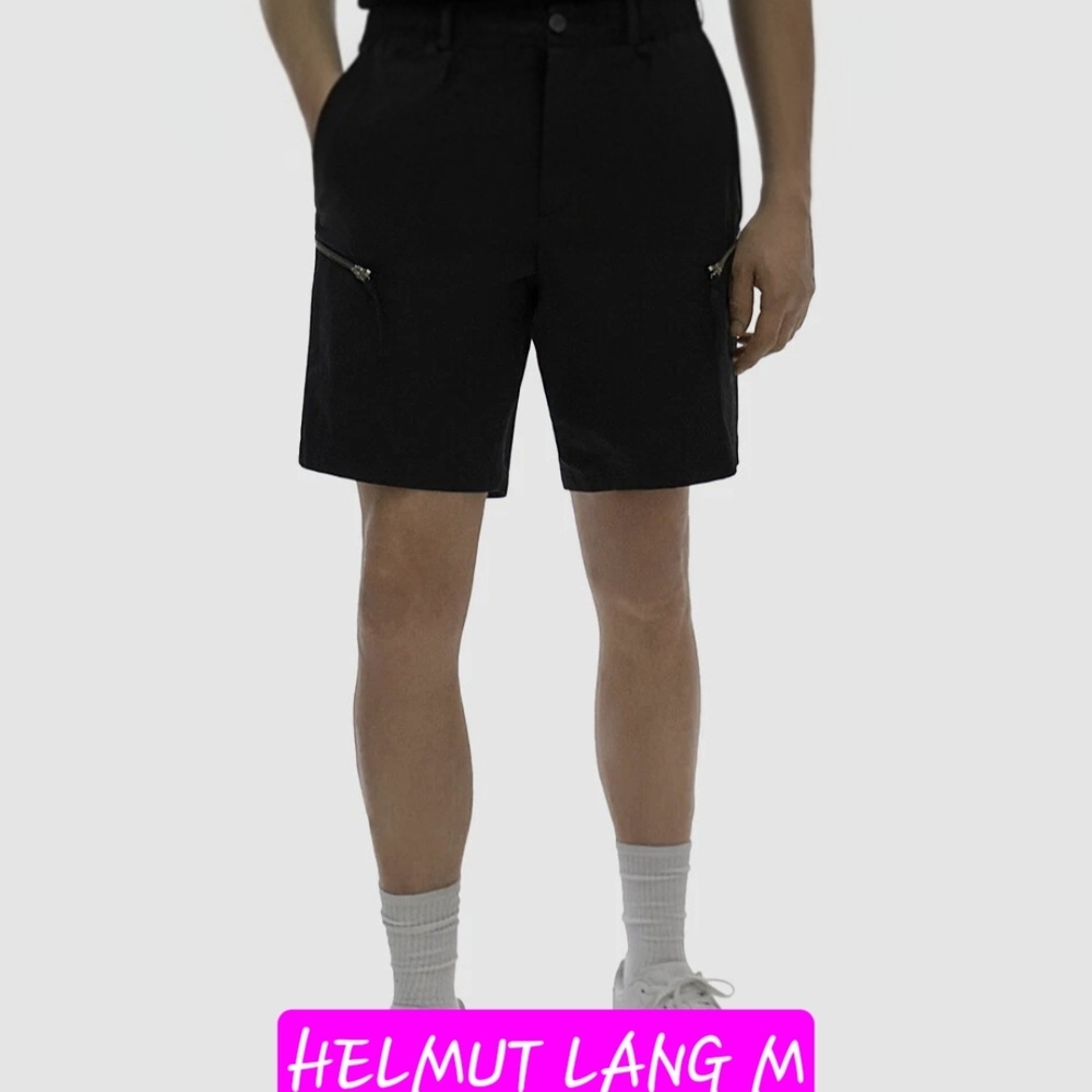 $350 Helmut Lang Men's Black Flat  Waist Shorts Size 34